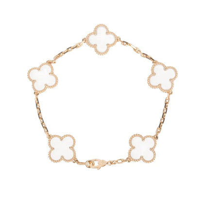 [LUXE] CLOVER 5 MOTIF ROCK CRYSTAL PINK GOLD BRACELET