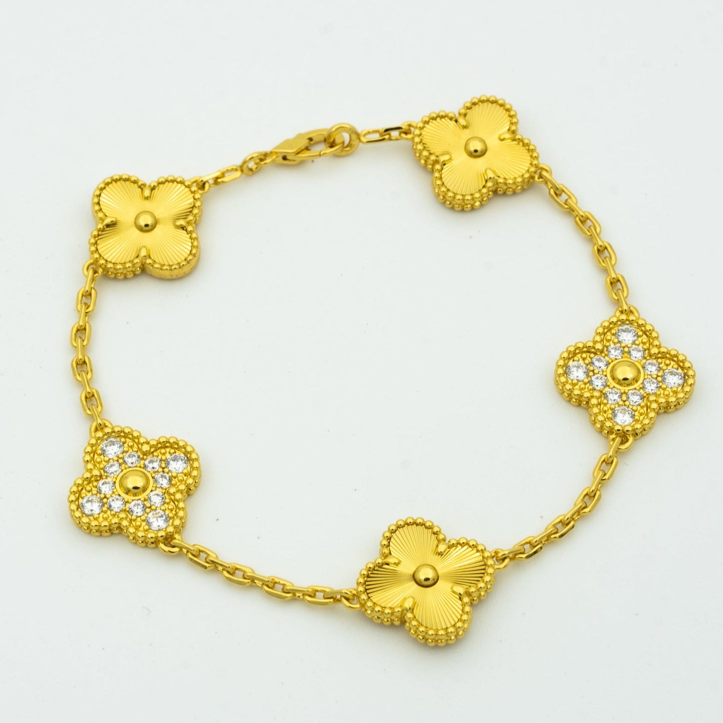 [LUXE] CLOVER BRACELET 5 MOTIFS GOLD DIAMOND