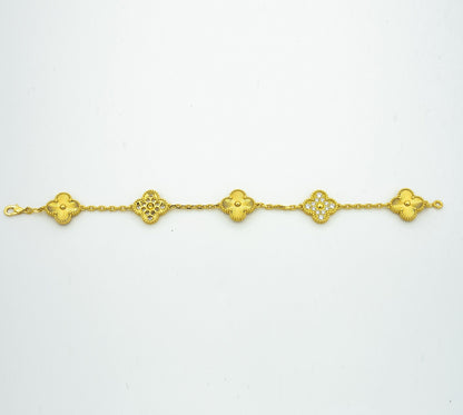 [LUXE] CLOVER BRACELET 5 MOTIFS GOLD DIAMOND