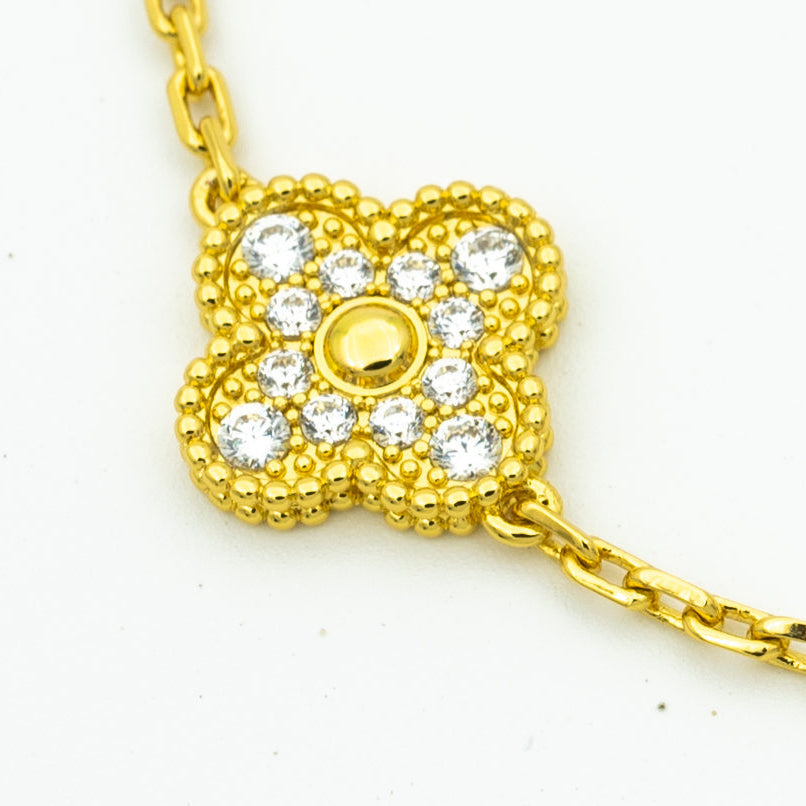 [LUXE] CLOVER BRACELET 5 MOTIFS GOLD DIAMOND