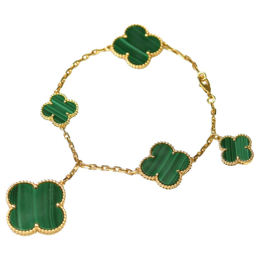 [LUXE] MAGIC CLOVER MALACHITE GOLD BRACELET 5 MOTIFS