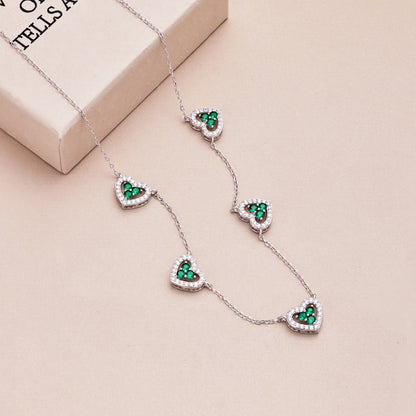 [LUXE]Sparkling Five Heart Necklace