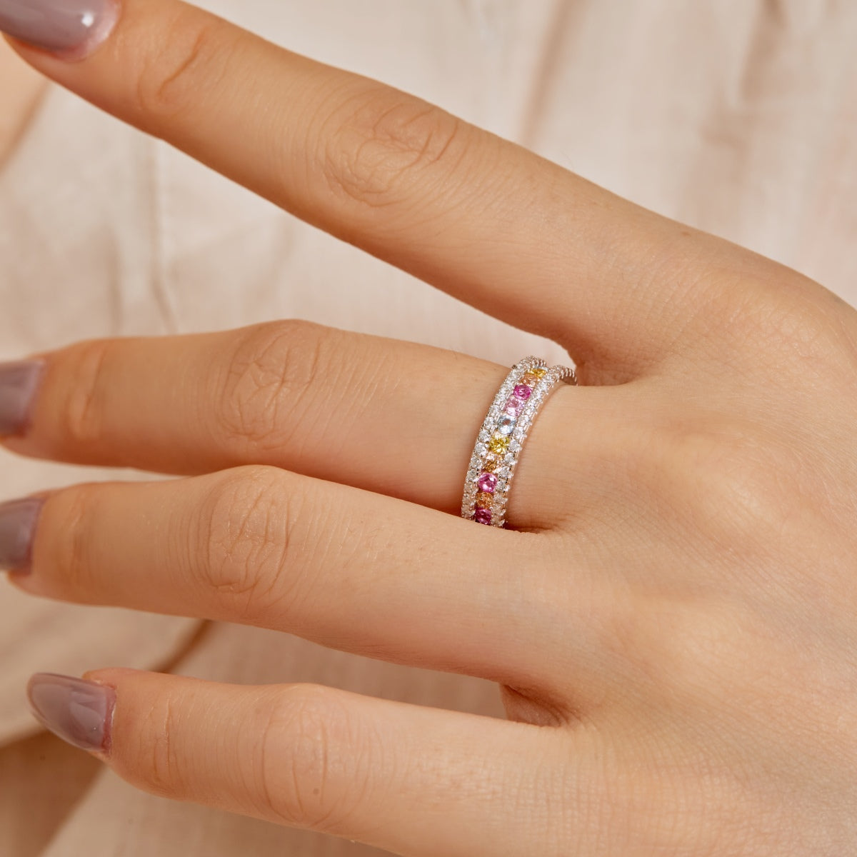 [LUXE]Delicate Colorful Round Cut Daily Ring