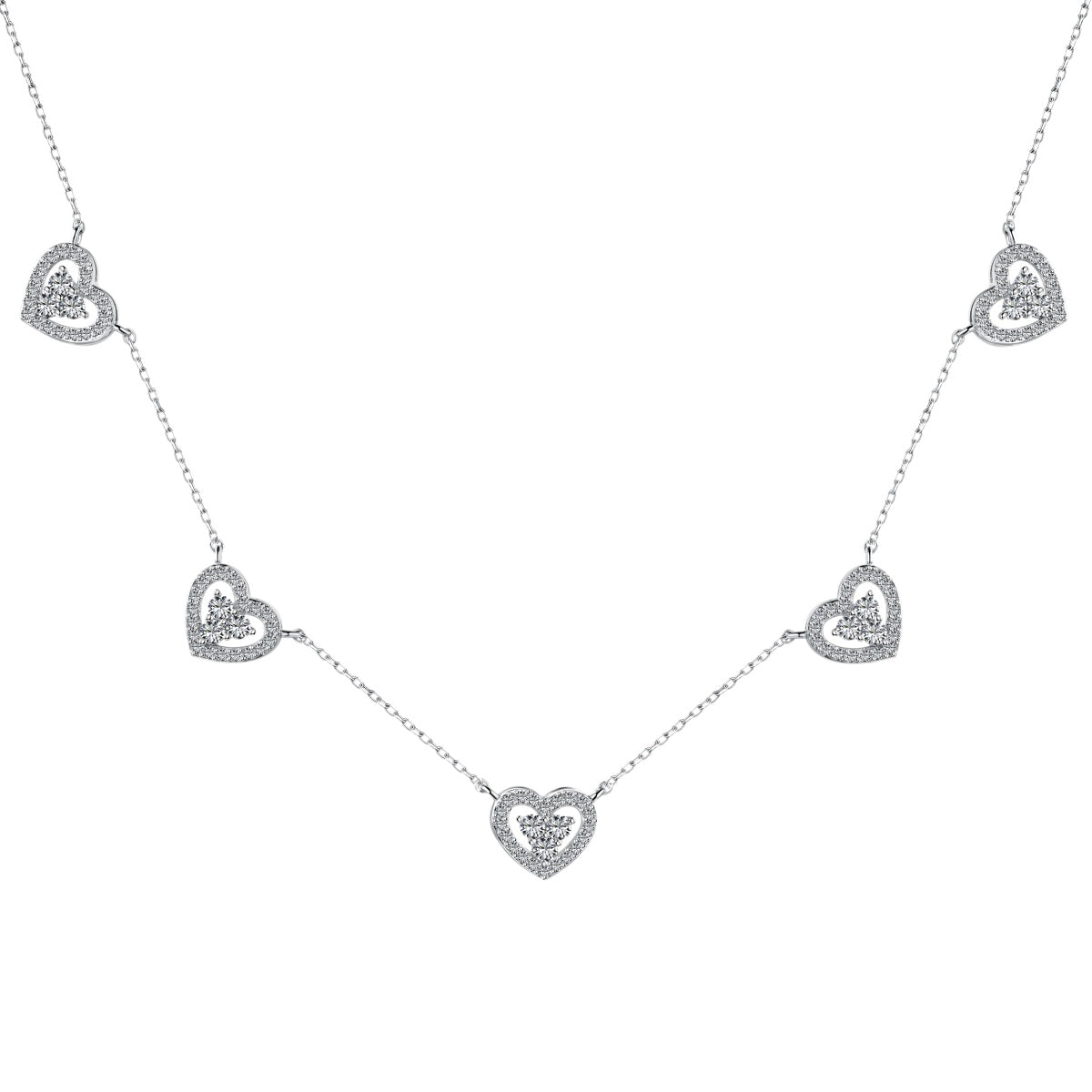 [LUXE]Sparkling Five Heart Necklace