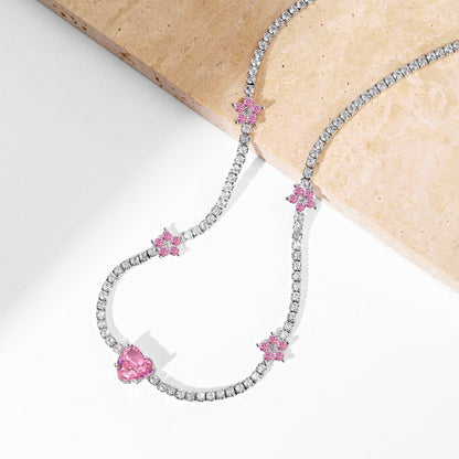 [LUXE]Dazzling Pink Heart Flower Necklace