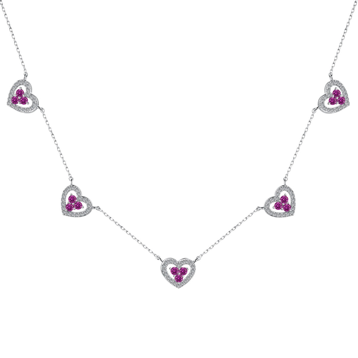 [LUXE]Sparkling Five Heart Necklace