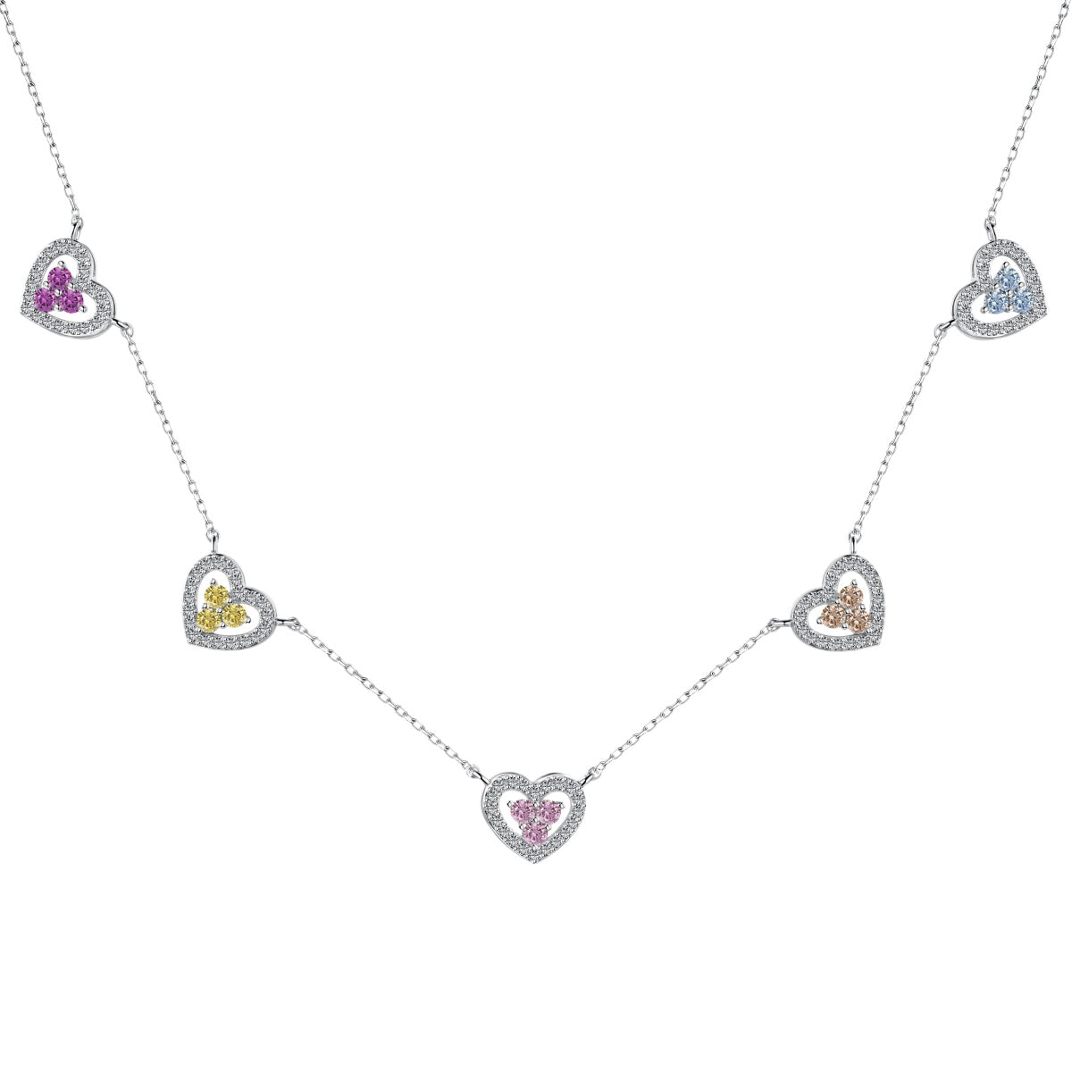 [LUXE]Sparkling Five Heart Necklace