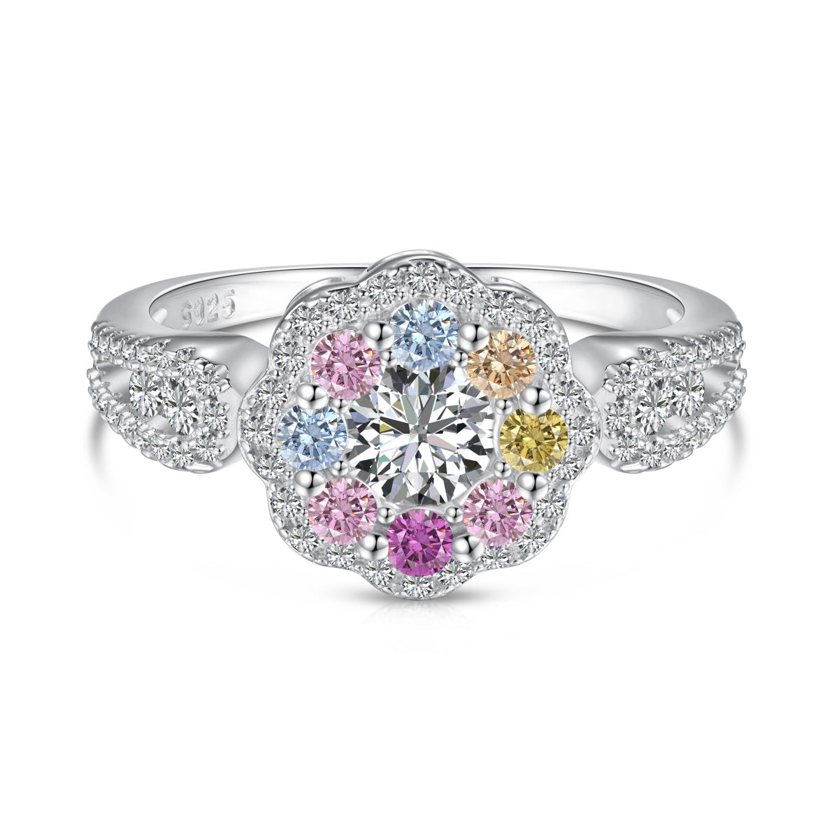 [LUXE]Delicate Colorful Round Cut Flower Shape Wedding Ring