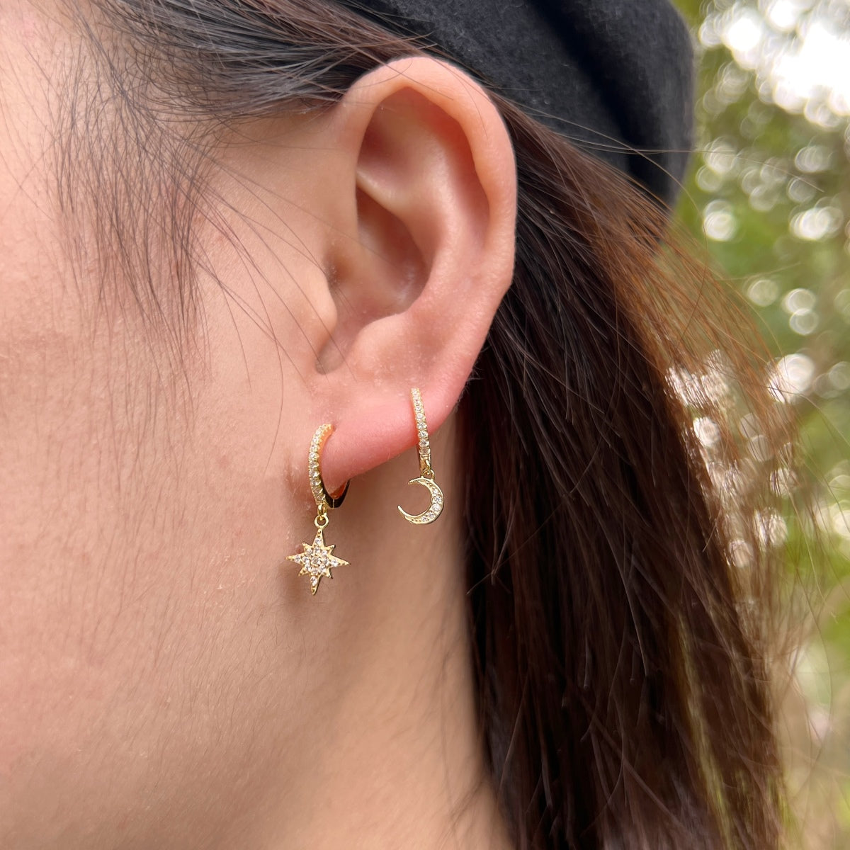 [LUXE]Star and Moon Asymmetric Earrings