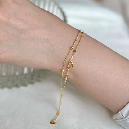 [LUXE]Dainty Double Layer Love Heart Bracelet