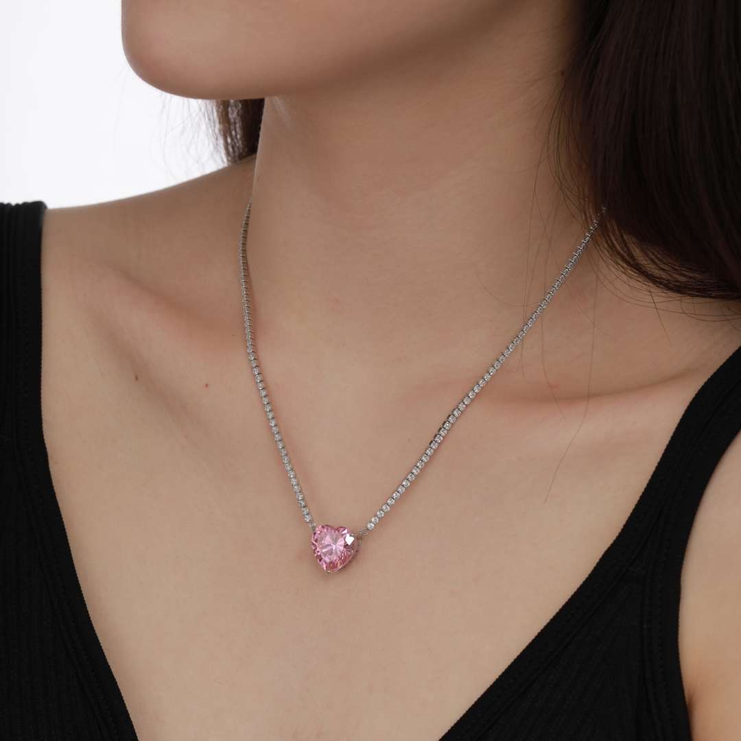 [LUXE]8.0 Carat Versatile Colorful Sweet Heart-Shaped Tennis Necklace