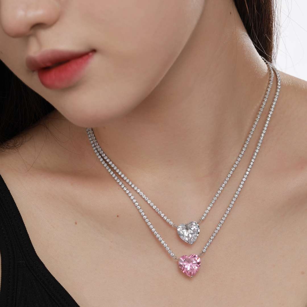 [LUXE]8.0 Carat Versatile Colorful Sweet Heart-Shaped Tennis Necklace