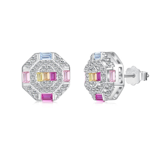 [LUXE]Ornate Colorful Octagon Shape Daily Earrings