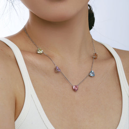 [LUXE]Sparkling Colorful Heart Cut Necklace