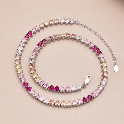 [LUXE]Sparkling Colorful Full Heart Tennis Necklace