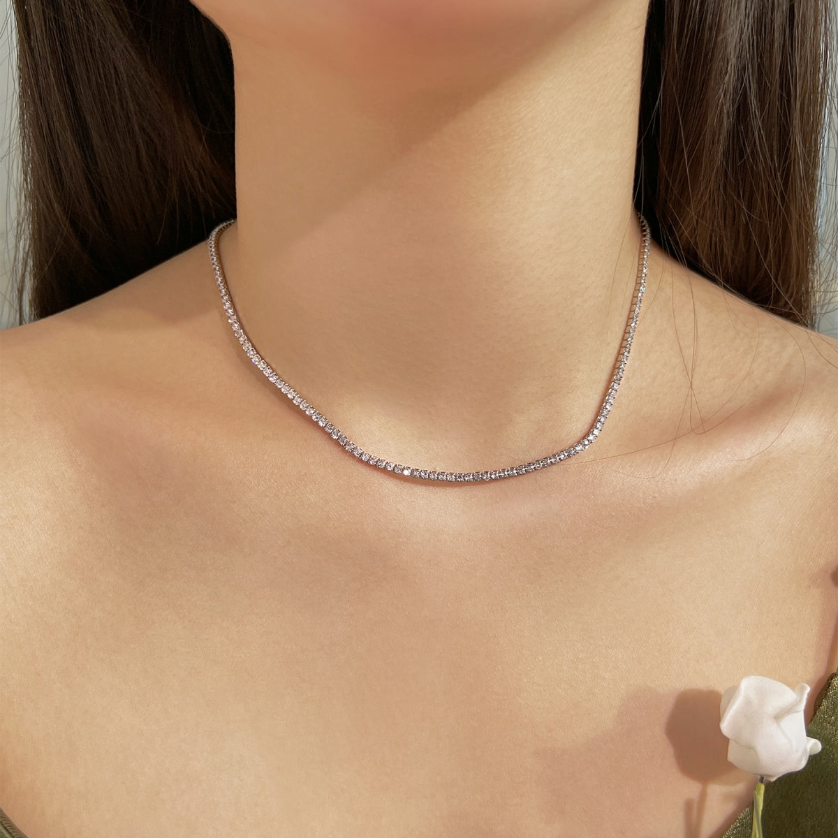 [LUXE]Delicate Round Shape Tennis Necklace