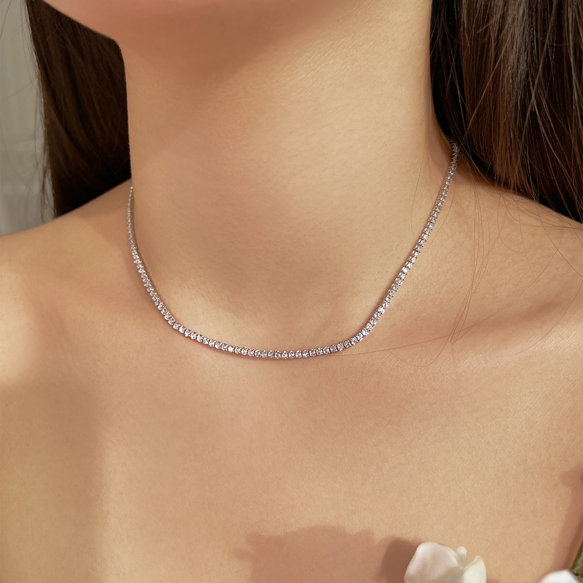 [LUXE]Delicate Round Shape Tennis Necklace