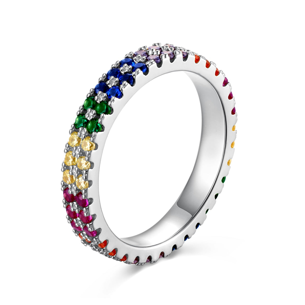 [LUXE]Unique Colorful Round Cut Tennis Ring