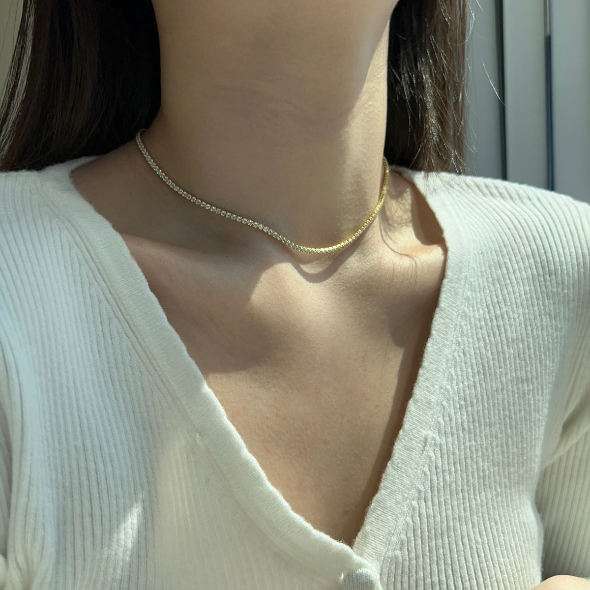 [LUXE]Delicate Round Shape Tennis Necklace