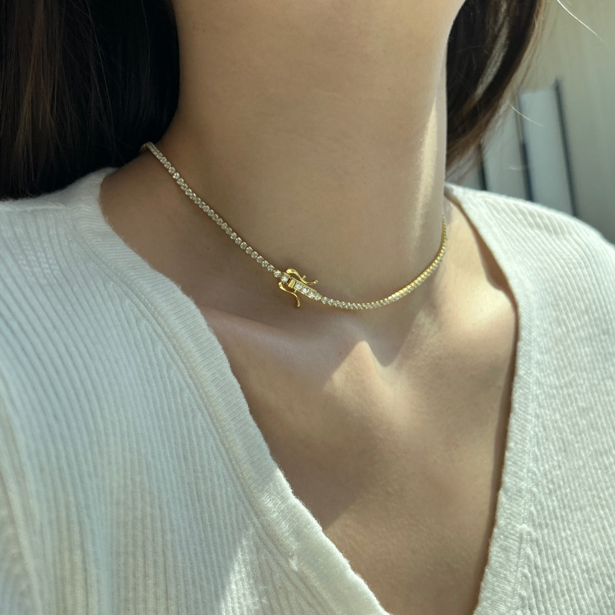 [LUXE]Delicate Round Shape Tennis Necklace