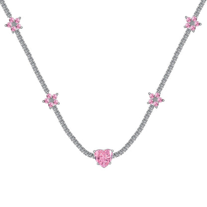 [LUXE]Dazzling Pink Heart Flower Necklace