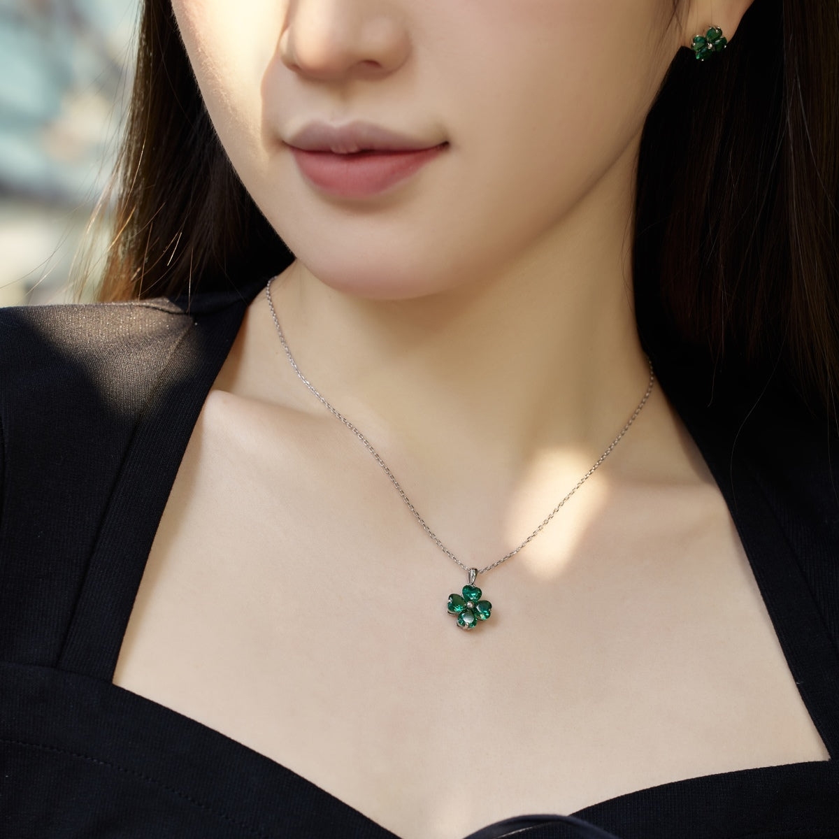 [LUXE]Heart-Shaped Four-Leaf Clover Bead Necklace