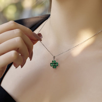 [LUXE]Heart-Shaped Four-Leaf Clover Bead Necklace