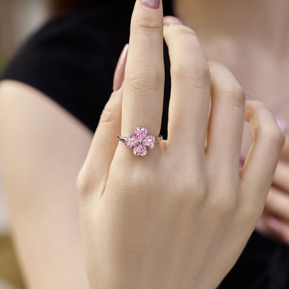 [LUXE]Heart-shaped Four-Leaf Clover Ball Ring