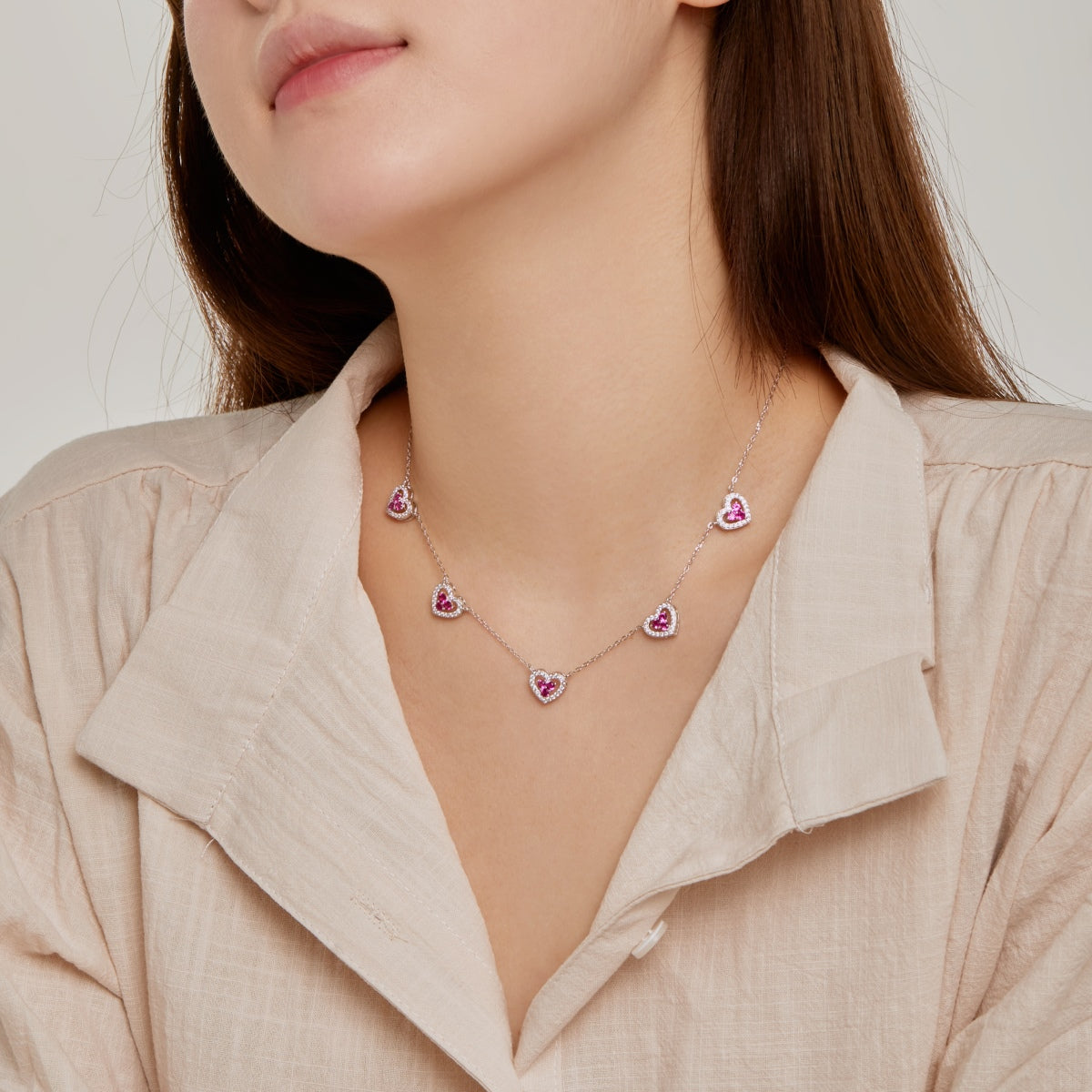 [LUXE]Sparkling Five Heart Necklace