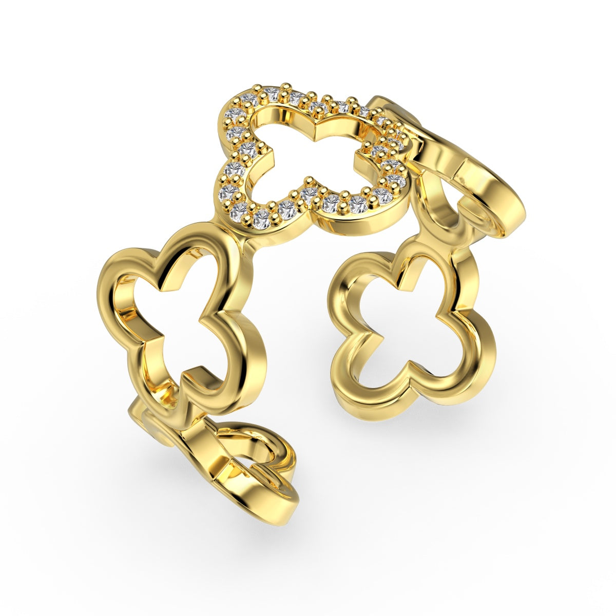 [LUXE]Hollow Design Four-Leaf Clover Flower Shape Ring