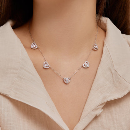 [LUXE]Sparkling Five Heart Necklace