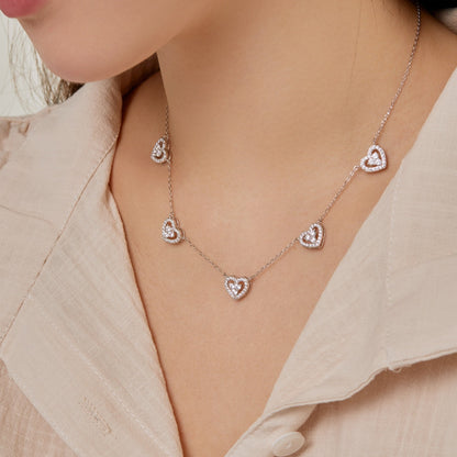 [LUXE]Sparkling Five Heart Necklace