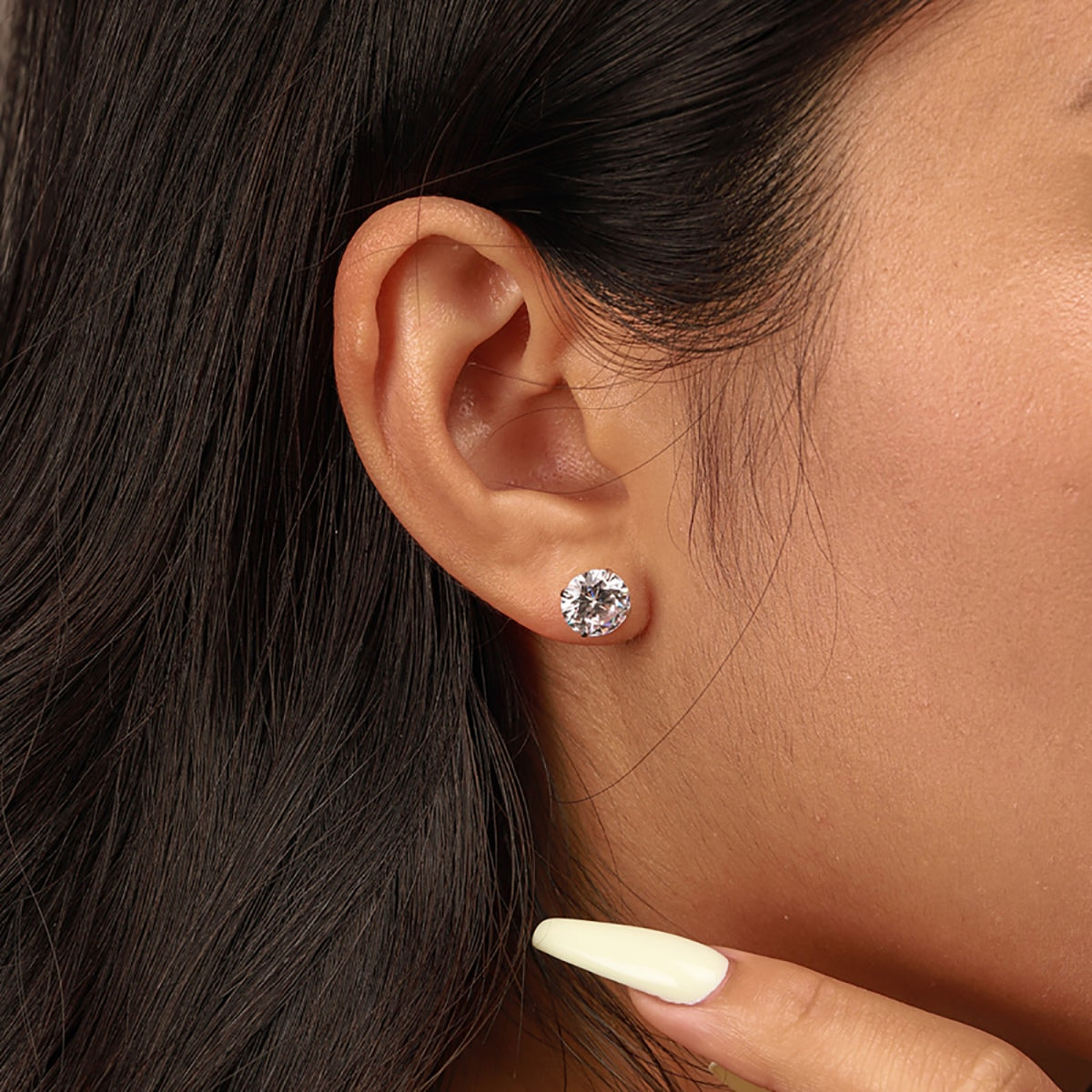 [LUXE]Stylish Shiny Round Center Stone Stud Earrings