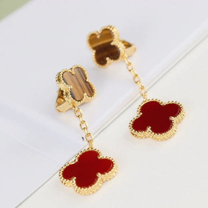 [LUXE] CLOVER  2 MOTIF  TIGER EYE CARNELIAN EARRINGS