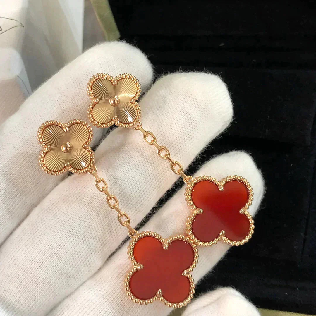 [LUXE] CLOVER 2 MOTIF  LASER CARNELIAN EARRINGS