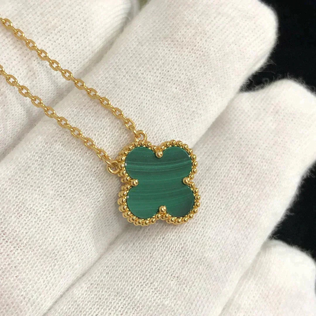 [LUXE] CLOVER 15MM MALACHITE SINGLE FLOWER  NECKLACE