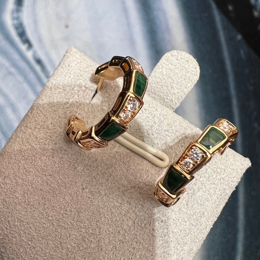 [LUXE]SERPENTI MALACHITE PINK GOLD EARRINGS