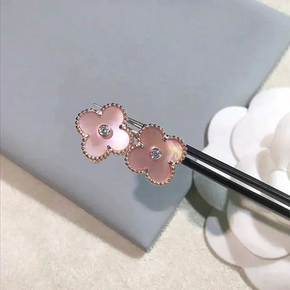 [LUXE] CLOVER MEDIUM 1 MOTIFS  PINK MOP DIAMOND EARRINGS