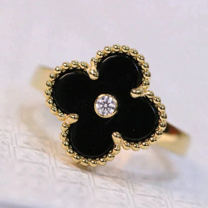 [LUXE] CLOVER ONYX RING GOLD DIAMOND