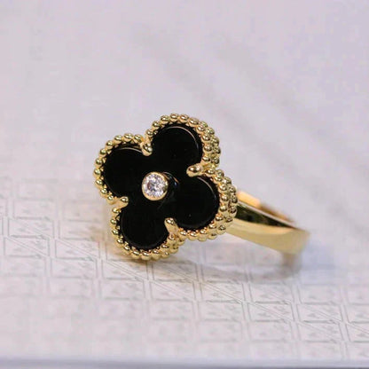 [LUXE] CLOVER ONYX RING GOLD DIAMOND