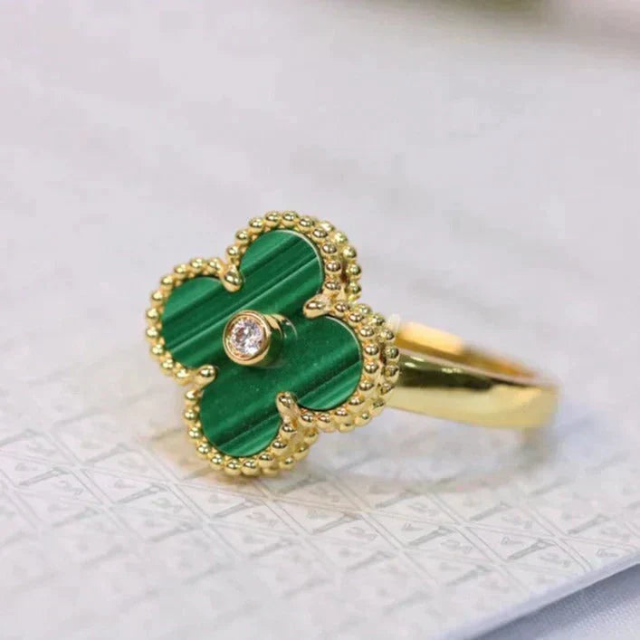 [LUXE] CLOVER MALACHITE RING GOLD DIAMOND