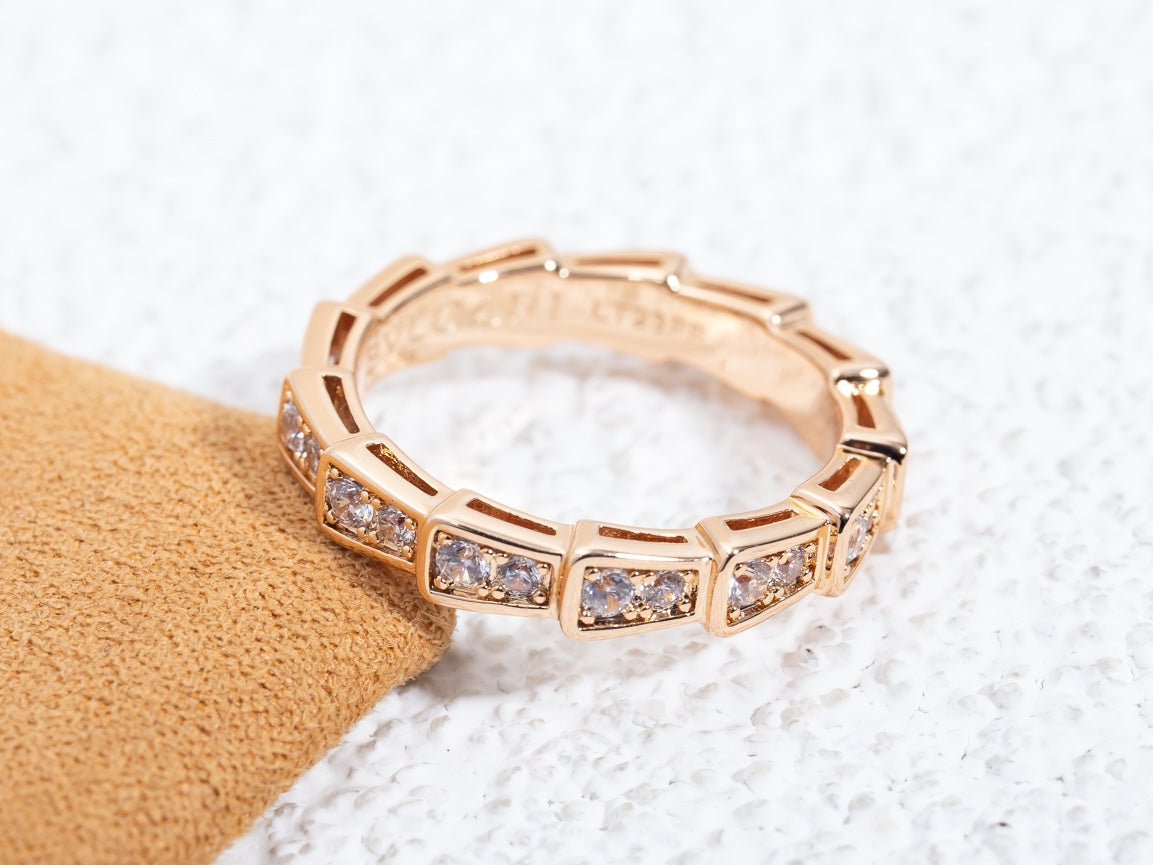 [LUXE]SERPENTI RING PINK GOLD DIAMOND PAVED 3MM