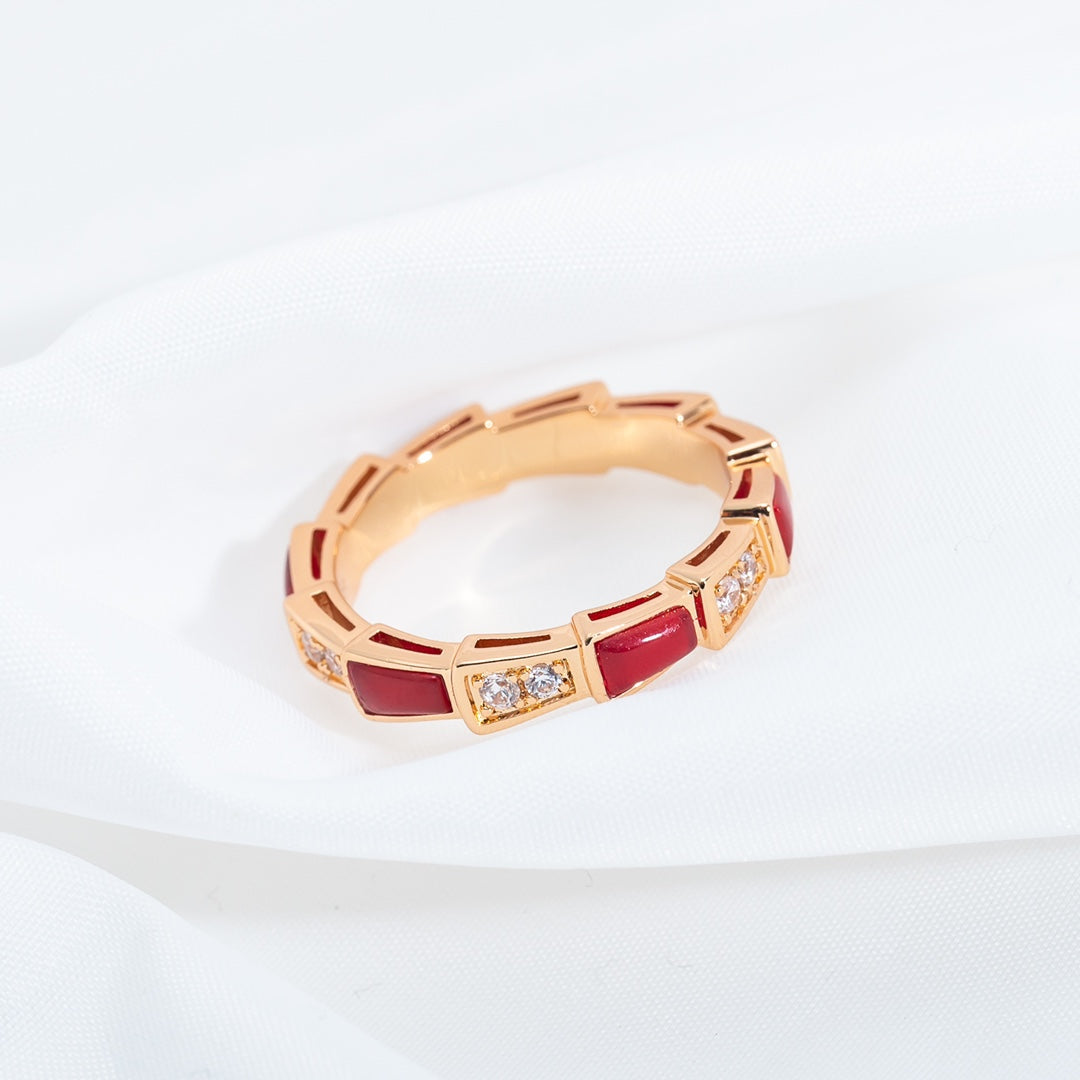 [LUXE]SERPENTI RING PINK GOLD CARNELIAN DIAMOND 3MM