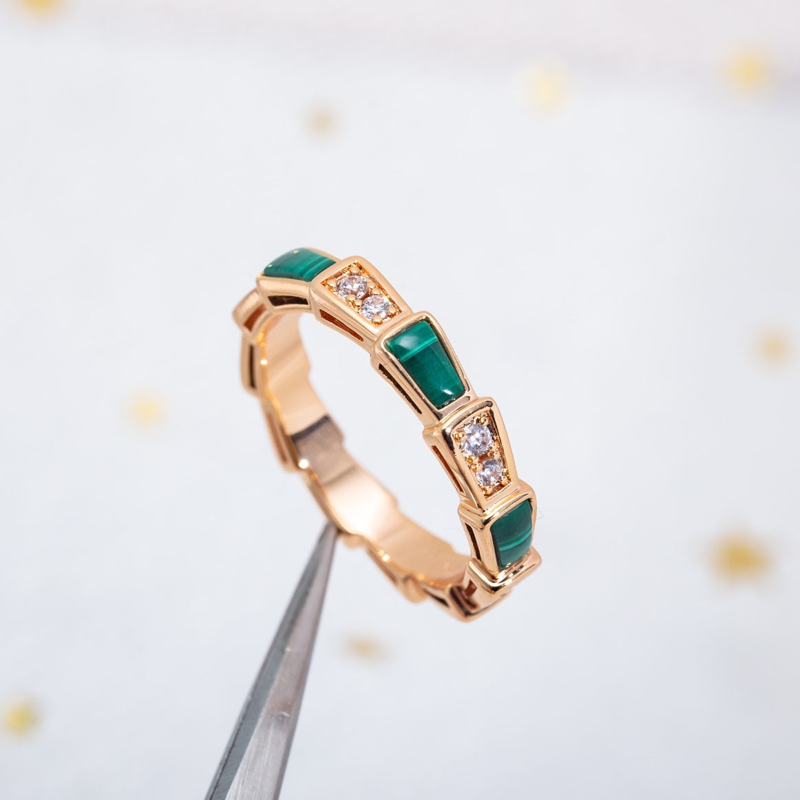 [LUXE]SERPENTI RING PINK GOLD MALACHITE DIAMOND 3MM