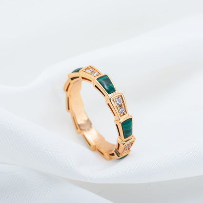 [LUXE]SERPENTI RING PINK GOLD MALACHITE DIAMOND 3MM