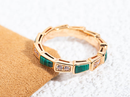 [LUXE]SERPENTI RING PINK GOLD MALACHITE DIAMOND 3MM