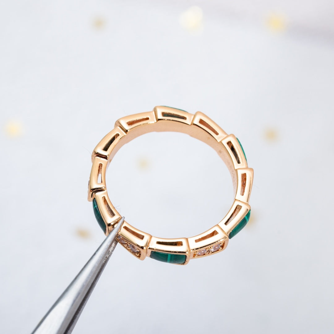 [LUXE]SERPENTI RING PINK GOLD MALACHITE DIAMOND 3MM