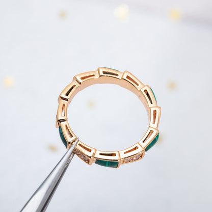 [LUXE]SERPENTI RING PINK GOLD MALACHITE DIAMOND 3MM