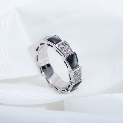 [LUXE]SERPENTI RING SILVER DIAMOND BLACK MOP 4MM