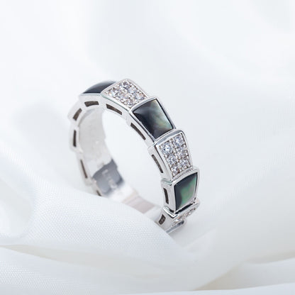 [LUXE]SERPENTI RING SILVER DIAMOND BLACK MOP 4MM